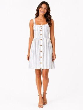 Loft Size 8 Petite Striped Button-Front Sundress with Spaghetti Straps